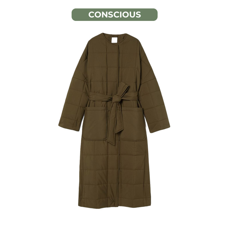 H&M, conscious, płaszcz, damski płaszcz, pikowany płaszcz, płaszcz na jesień