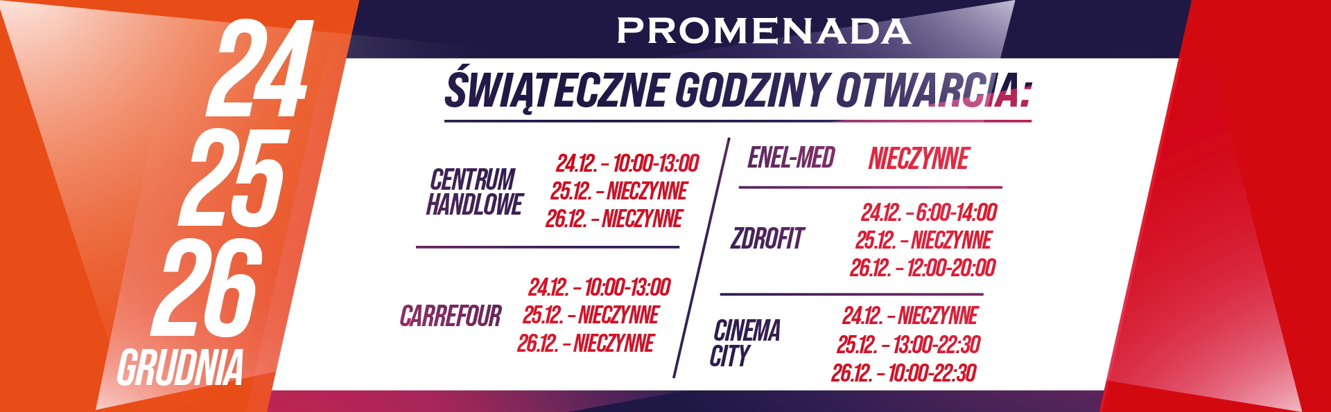 Świąteczne godziny otwarcia